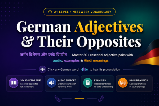 31 German Adjective Pairs with Hindi & English Meanings – A1 Beginner ...